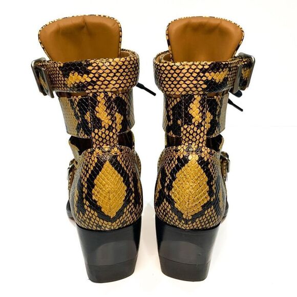 Chloe Python Embossed Leather Rylee Ankle Boots EU 37 US 7 Lace up Cutout Bootie - Picture 6 of 9